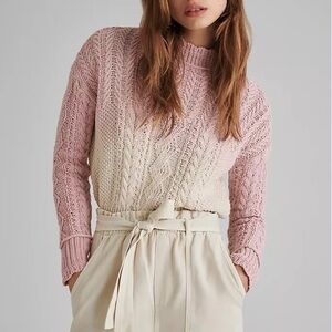 Anthropologie Marci Pink Chunky Cotton Cable Knit Sweater Cropped Ombre Sz XSP